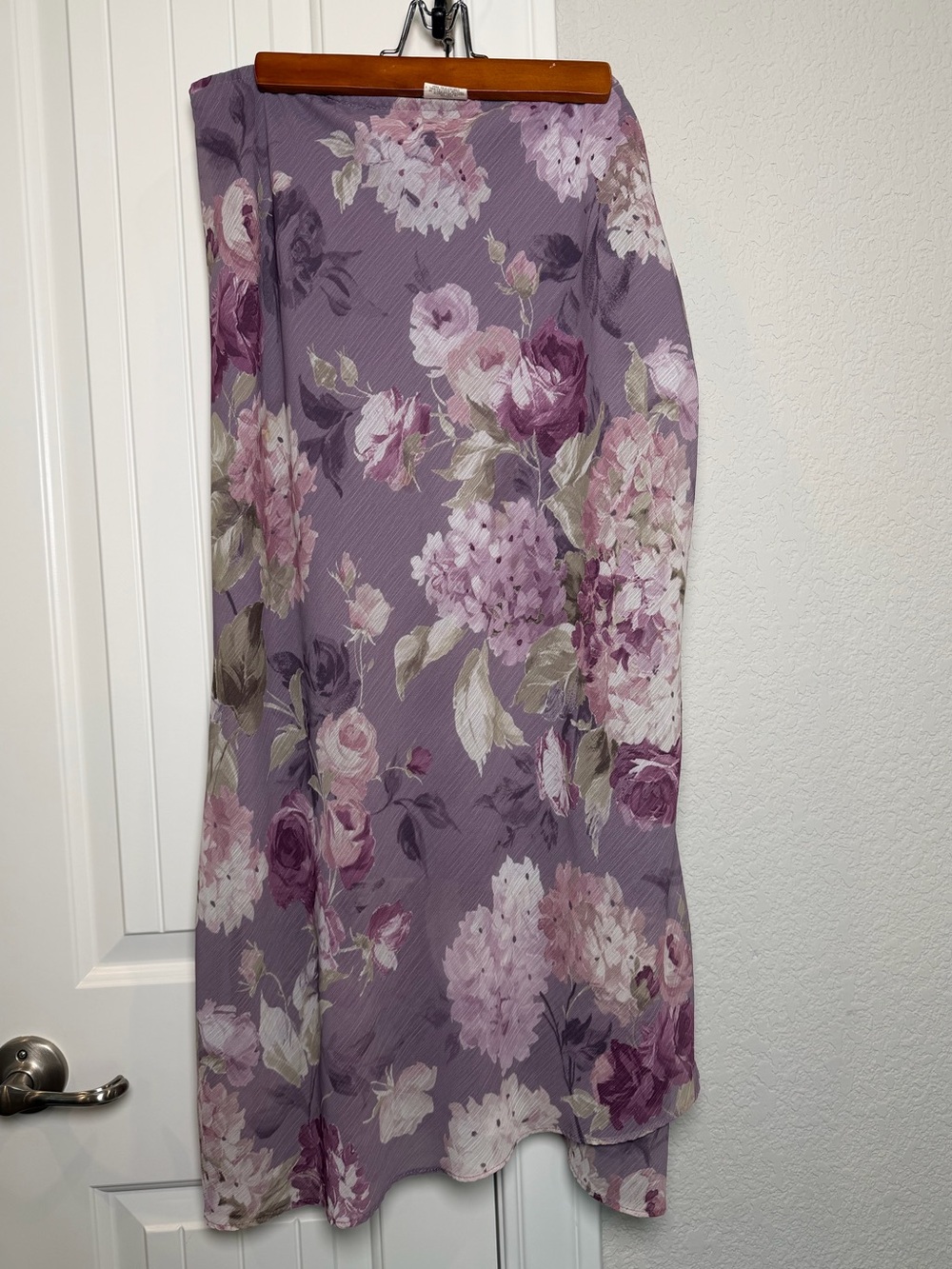 Lavender Floral Maxi Skirt with Pink Blooms